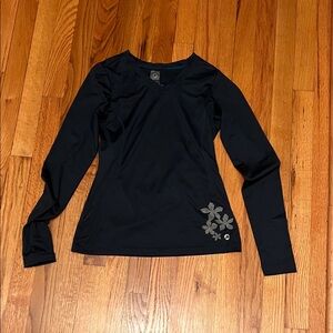 Aerie Navy Long Sleeve Top with Silver Floral Accent
